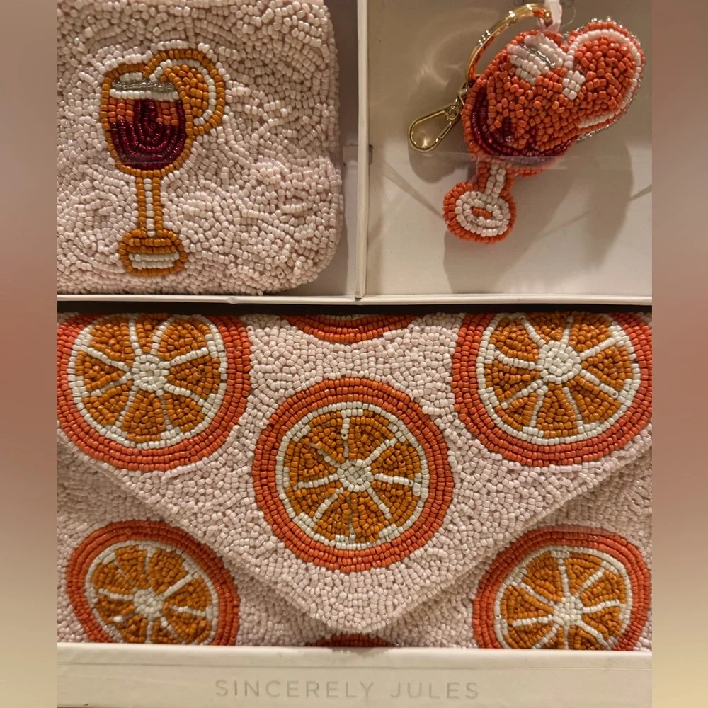 Sincerely Jules Citrus Beaded Clutch Set in Orange and Pink - Picture 5 of 6